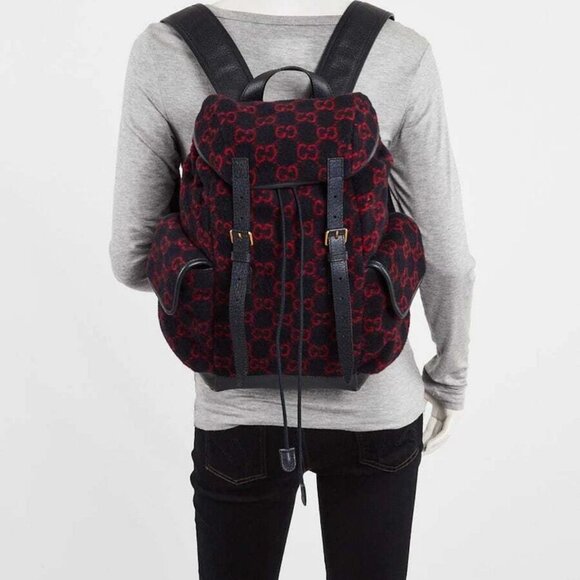 Gucci Red/Blue Wool GG Backpack Bag - Picture 2 of 12